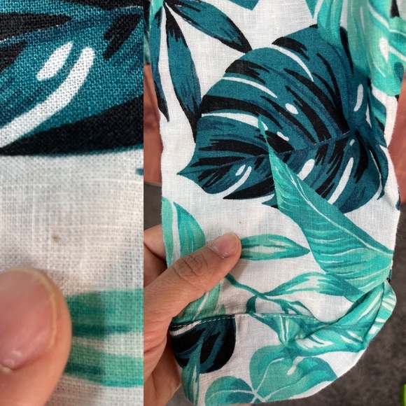 Coral Bay green teal white Monstera leaf print linen blend 3/4 sleeve blouse L - Picture 13 of 17